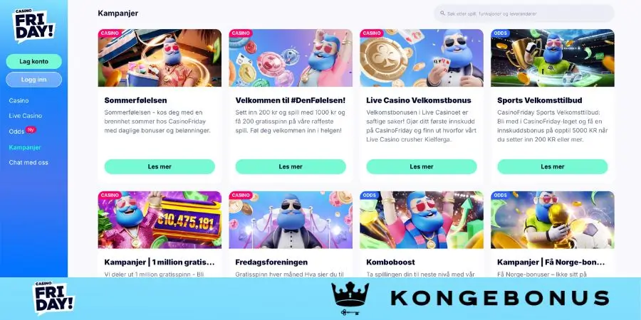 Bonuser og kampanjer hos CasinoFriday