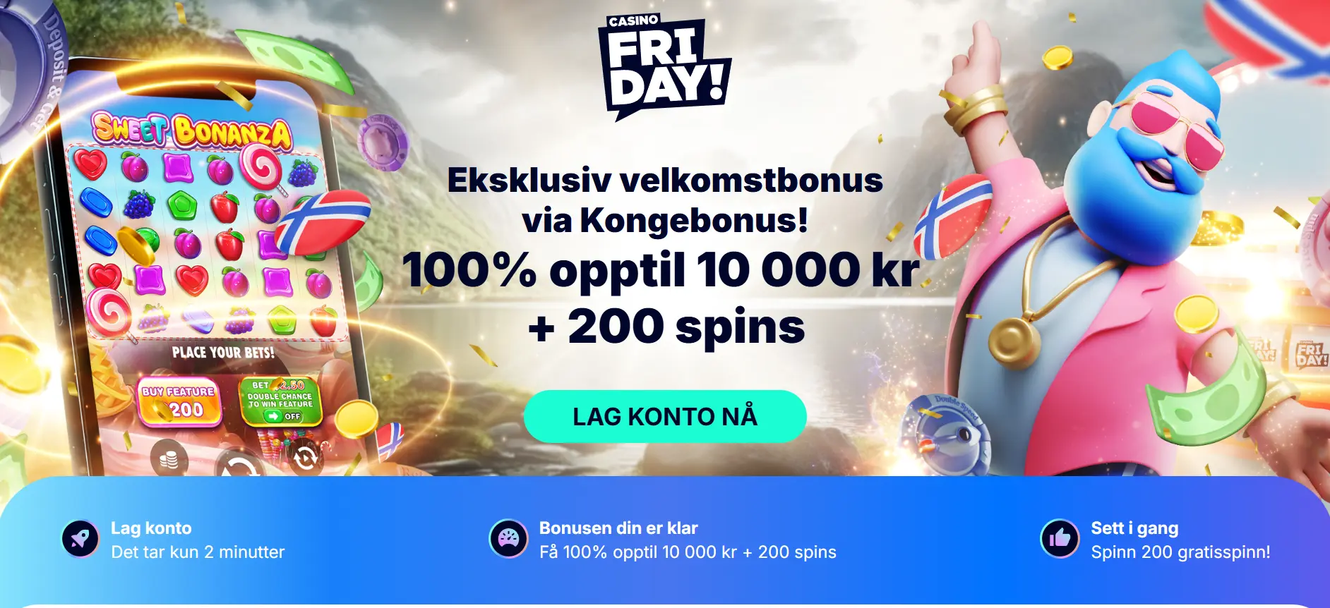 Casino Friday velkomsttilbud for Kongebonus sine Norske kunder.
