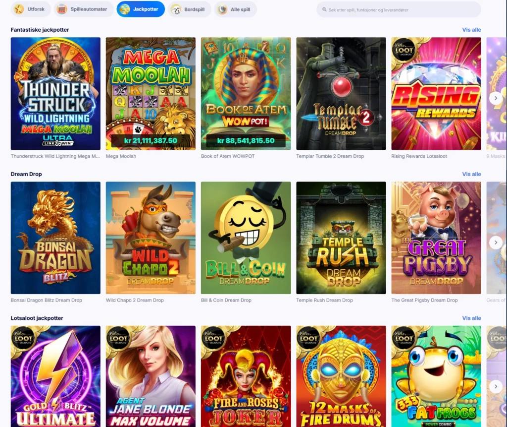 Jackpotautomater hos CasinoFriday 2