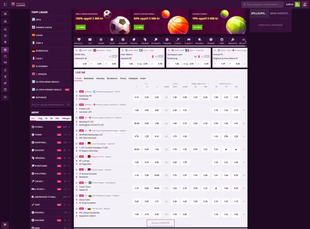 Sportsbetting hos Malina