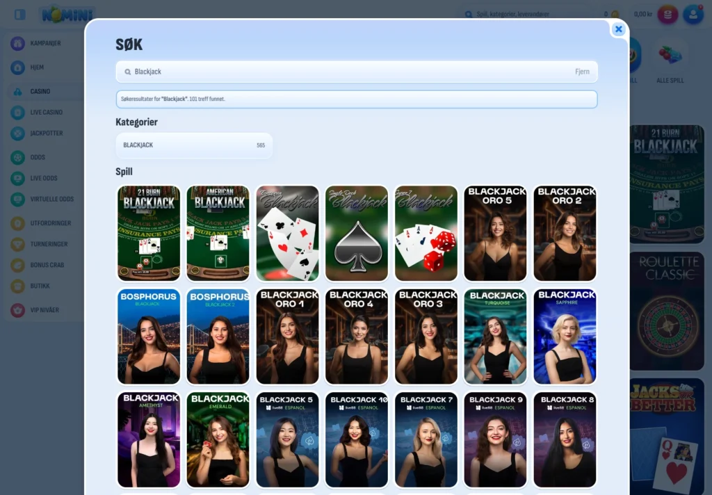 Blackjack hos Nomini
