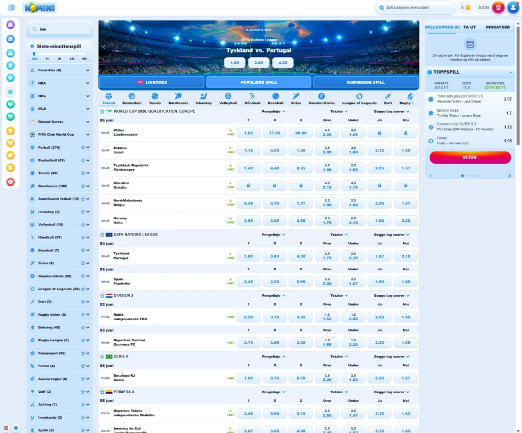 Sportsbetting hos Nomini