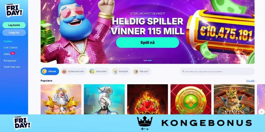 Norsk startside hos CasinoFriday