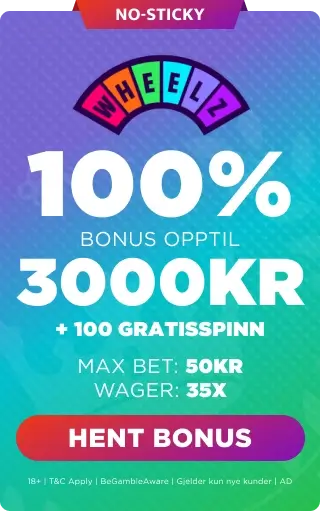 Wheelz Bonus Panel - 100% Bonus Opptil 3000 Kr