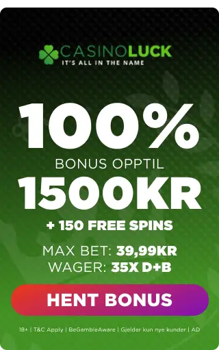 Casinoluck Bonus Panel - 100% Bonus Opptil 1500 kr +150 Free Spins