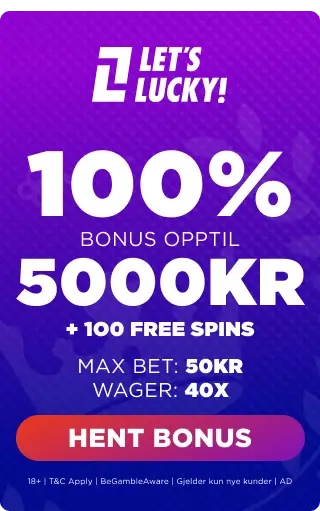 Let's Lucky Casino Bonus Panel - 100% Bonus Opptil 5000kr.