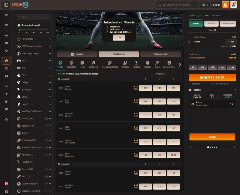 Sportsbetting hos Neon54