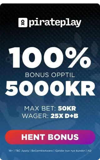 Pirateplay Bonus Panel - 100% Bonus Opptil 5000kr.