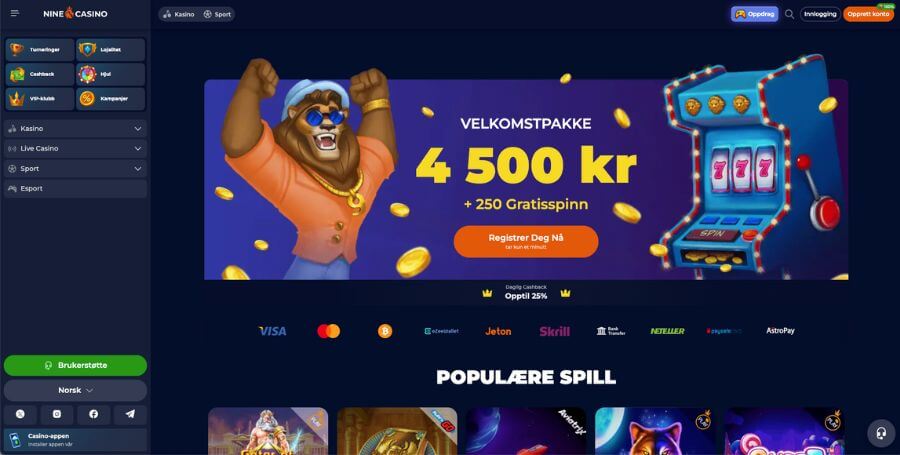 Ninecasino sin norske startside