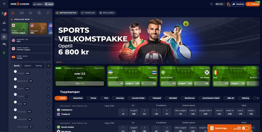 Sportsbooken du finner hos Ninecasino