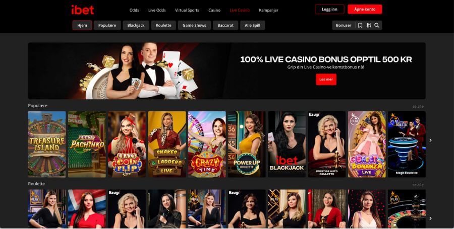 iBet live casino utvalg