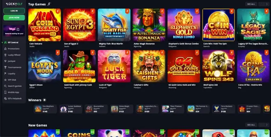 Spillutvalget i casinoet til Lucky Elf