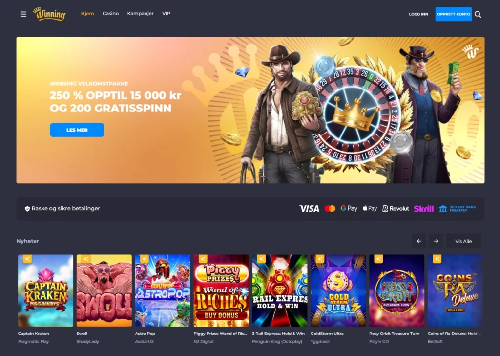 Åpne Winning forside via Kongebonus