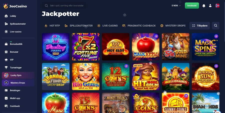 Jackpotspillene som tilbys hos Joo Casino