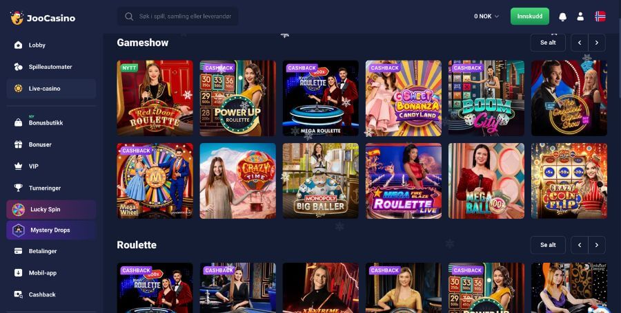 Joo Casino live casino utvalg