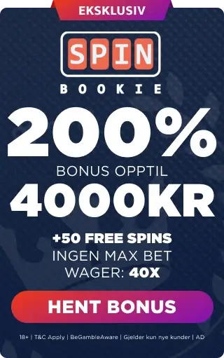 Spinbookie bonuspanel 200% Casino Bonus opptil 4000 Kr