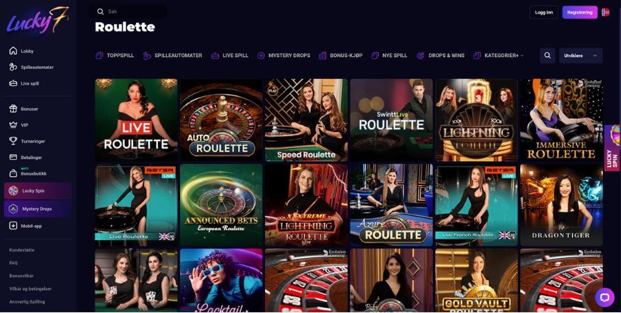 Roulette hos Lucky7even