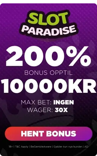 Slot Paradise bonuspanel som viser velkomstilbudet