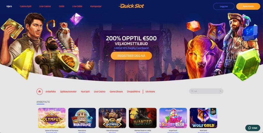 Den norske startsiden hos QuickSlot