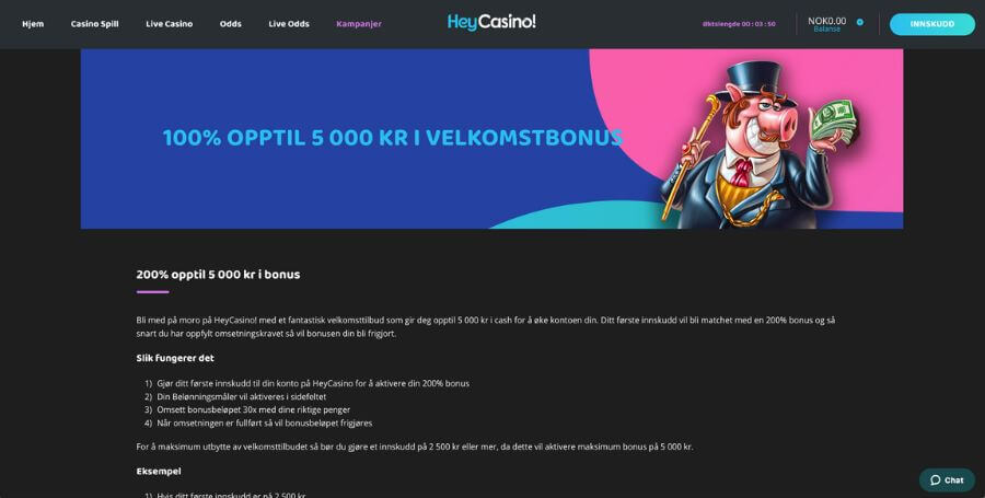 HeyCasino velkomstbonus for norske spillere