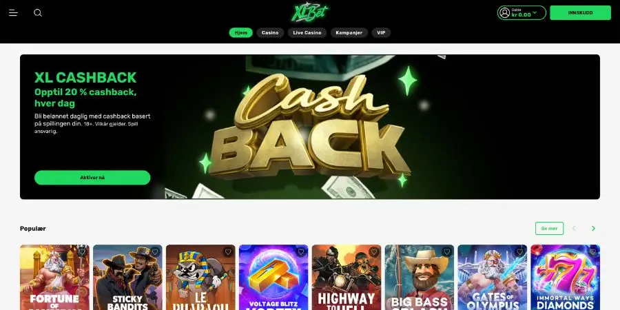 Norsk startside hos XLBet