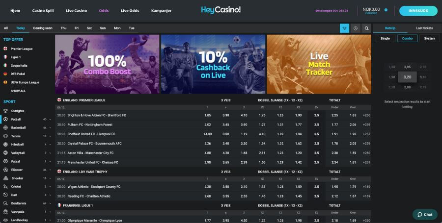 Odds og tipping hos HeyCasino
