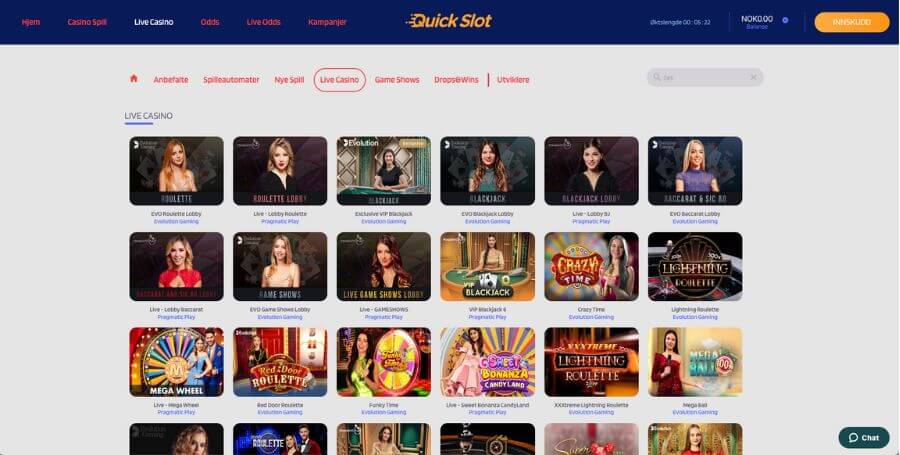 Prøv livespillene hos QuickSlot