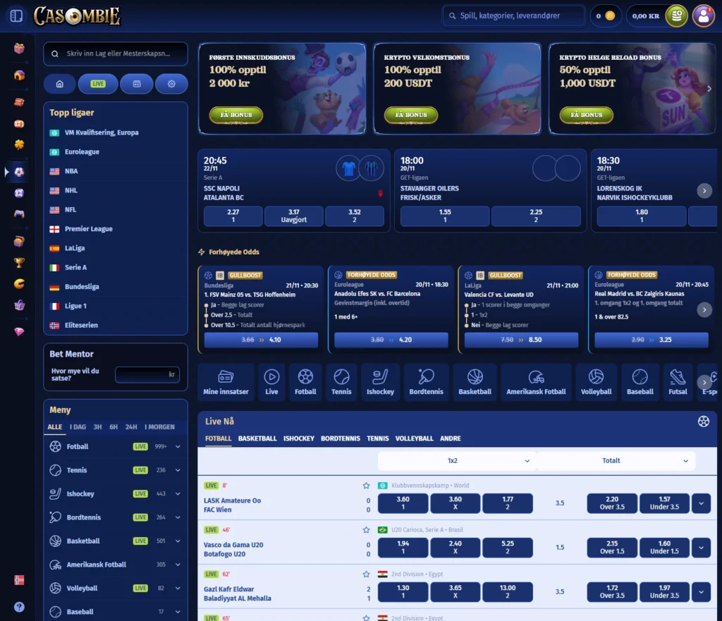 Sportsbetting hos Casombie