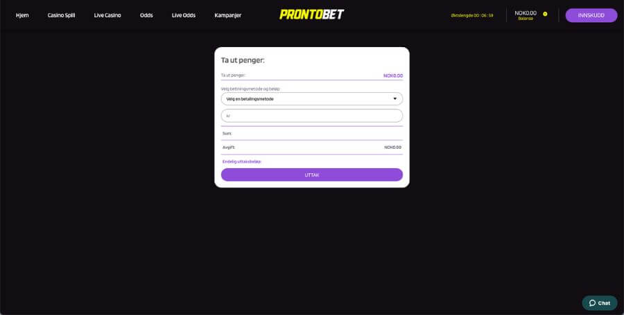 ProntoBet uttakssiden