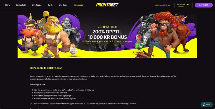 ProntoBet velkomstbonus for norske spillere