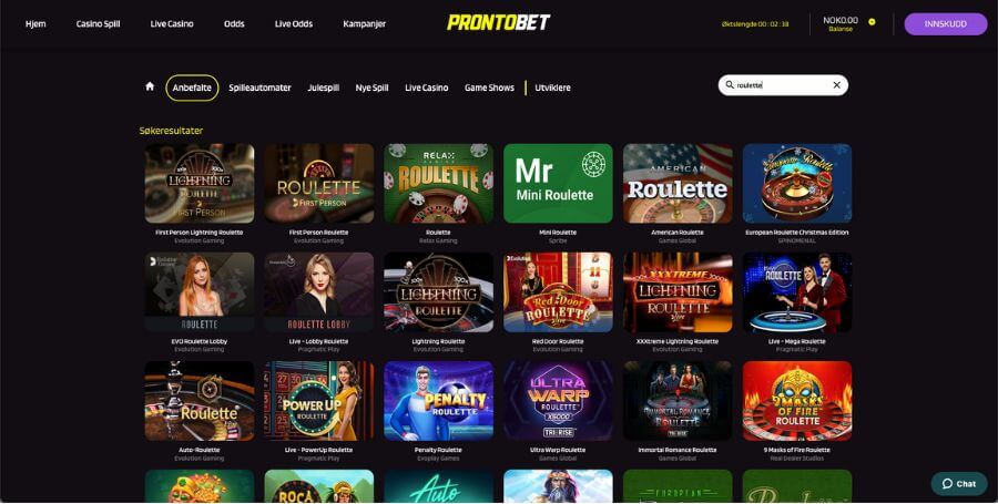 Utvalget av roulette hos ProntoBet
