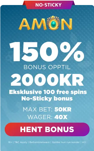 Amon casino 150% opptil 2000 kr no-sticky velkomstbonus