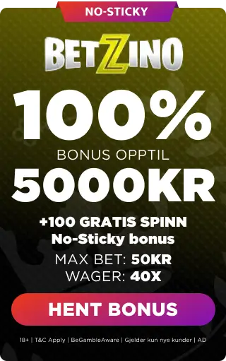 betzino 100% opptil 5000 kr velkomstbonus + 100 gratisspinn.
