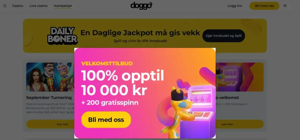 Registrer deg på Doggo for å få velkomstbonus