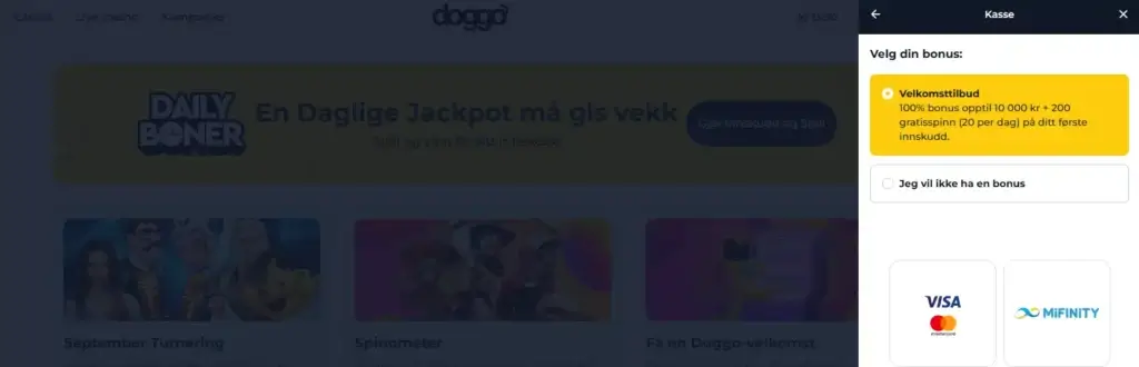 velg din velkomstbonus på doggo før du setter inn penger