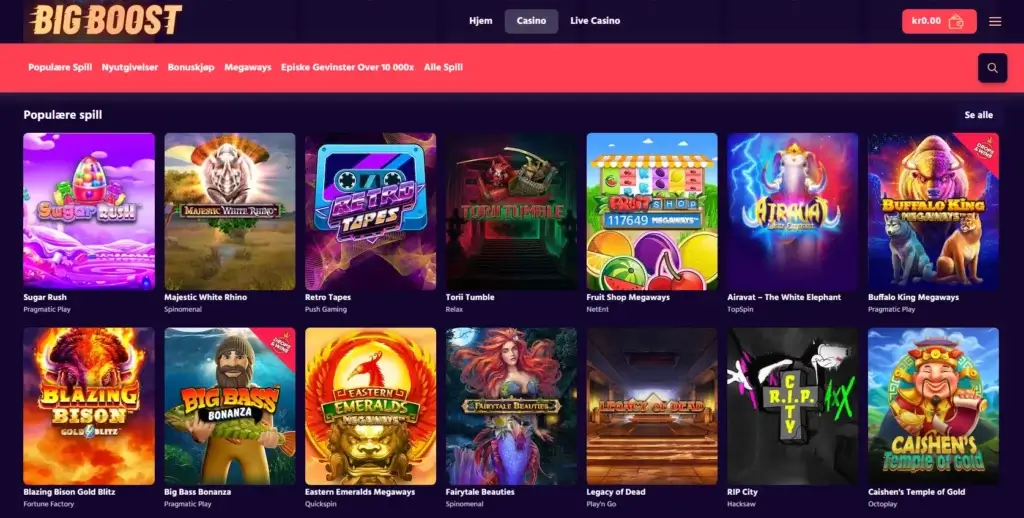 slots og spilleautomater på big boost casino