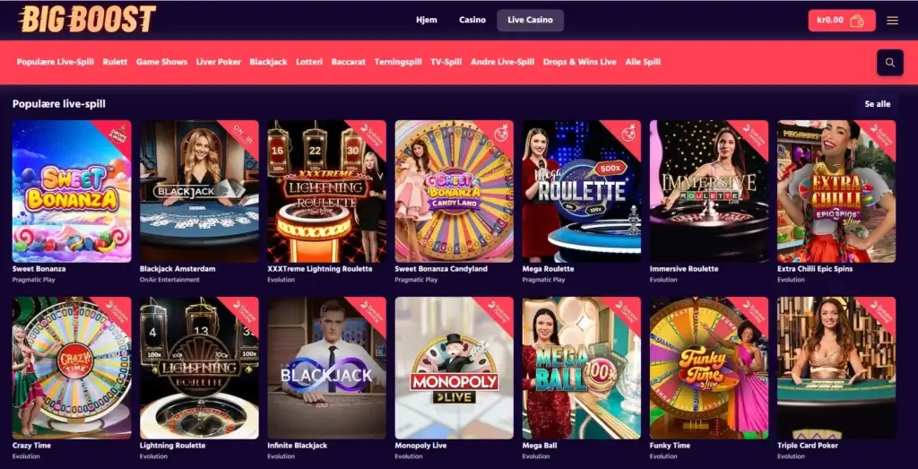 live casino meny big boost casino