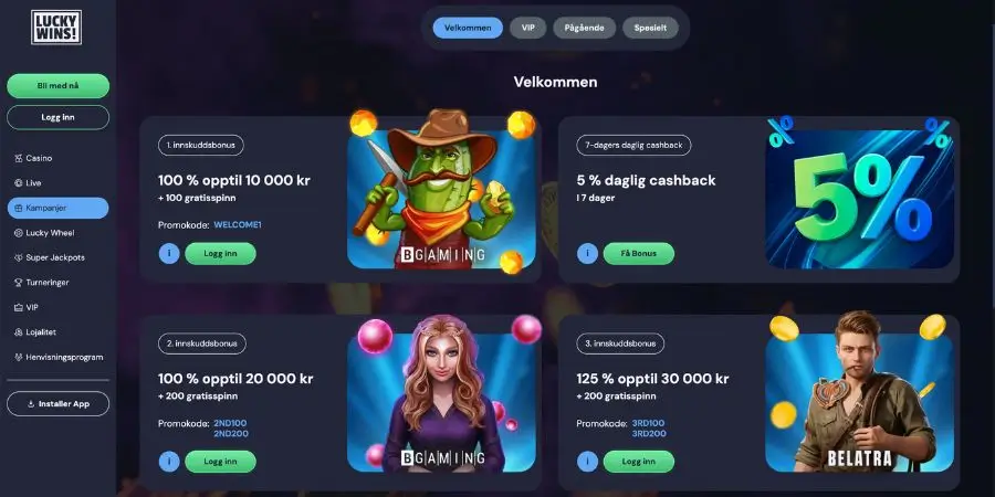 Bonuser og kampanjer hos Lucky Wins