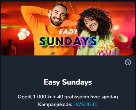 Luckywins anmeldelse innskuddsbonus hver søndag