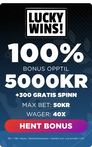 luckywins 100% opptil 5000 kr velkomstbonus