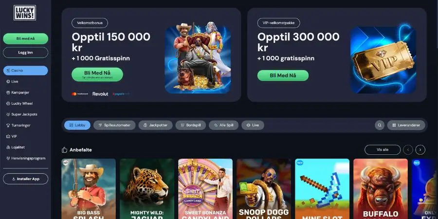 Norsk startside hos Lucky Wins