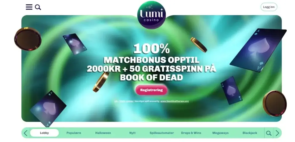 Hent en 100 % bonus på opptil 2000kr og 50 gratisspinn på Lumi