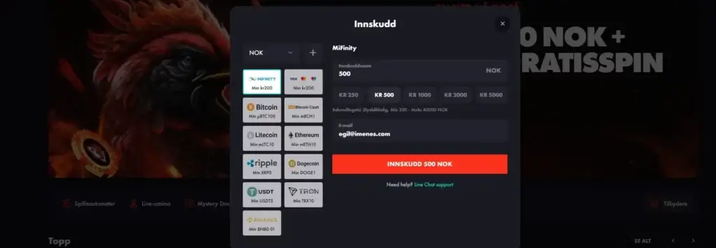 Betalingsmetoder på Rooster.bet
