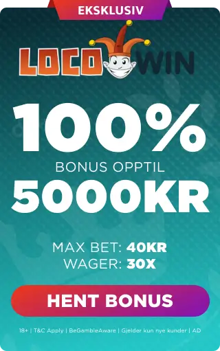 Locowin velkomstbonus 100% opptil 5000 kr eksklusiv for Kongebonus