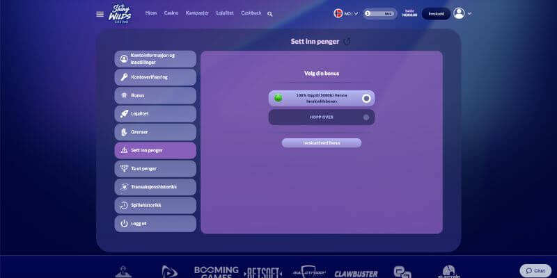 Shiny Wilds Casino aktivering av velkomstbonusen
