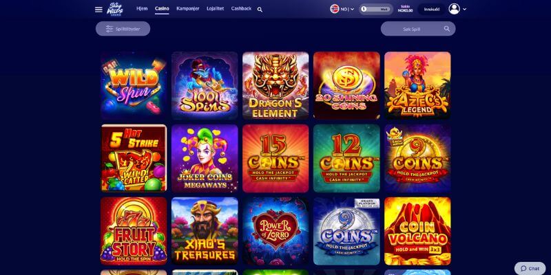 Shiny Wilds Casino sitt utvalg av jackpotspill