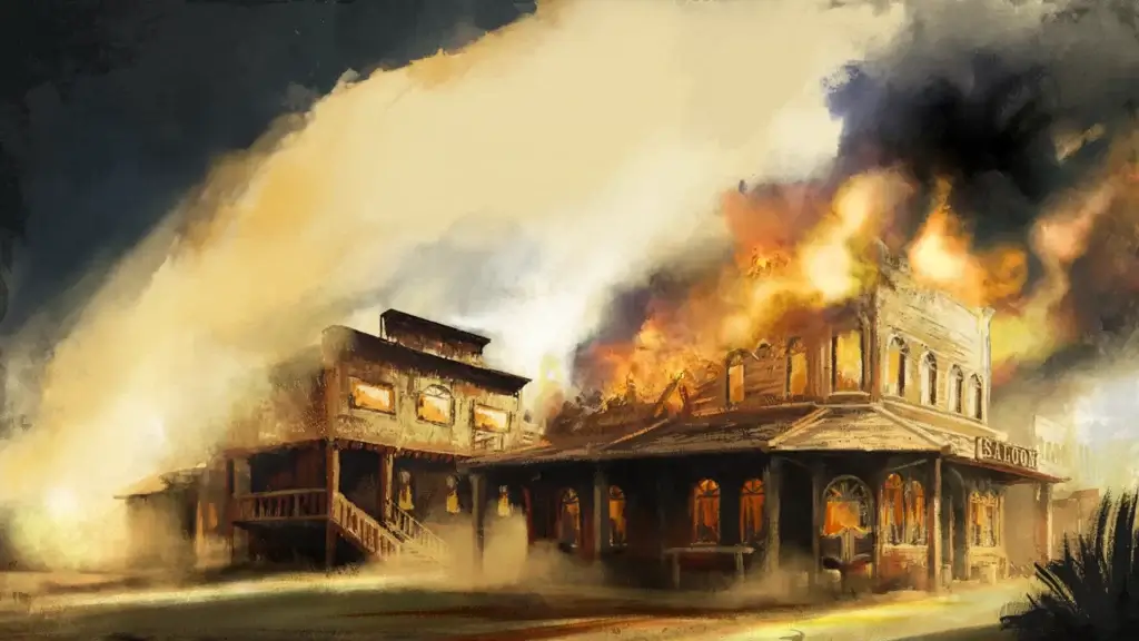 En brennende saloon er bakgrunn for grunnspillet i 2 wild 2 die slot