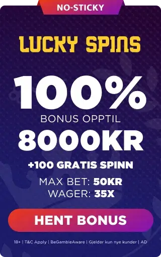 lucky spins bonuspanel 100% opptil 8000 kr