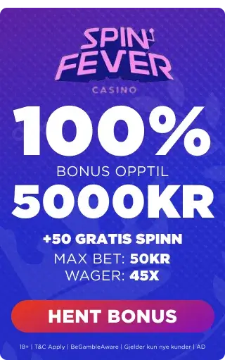 Spinfever casino bonus kongebonus 100% opptil 5000 kr + 50 free spins første innskudd.