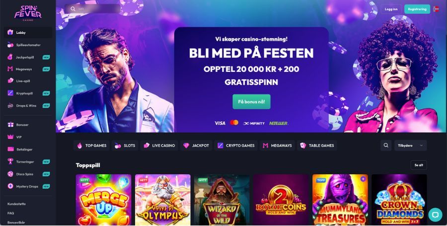 SpinFever nettcasino for norske spillere